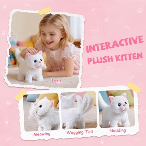 Cat Toys for Kids Girls 3 4 5 6 Year old, Interactive Toy Cat with Walking and Meowing, Electronic Robot Stuffed Cat, Pretend Play Toys for Toddler 3-5 6-8, Idea Birthday Gifts for 5 Year old Girls - Image 5
