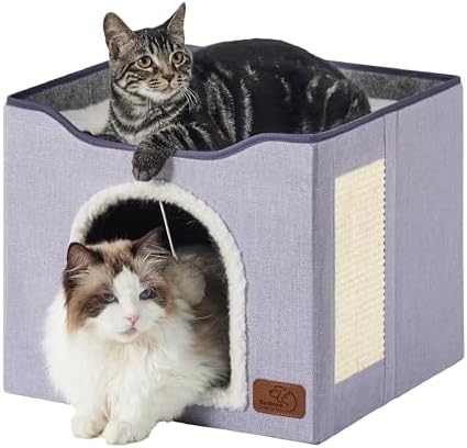 Bedsure Cat House Bed for Indoor Cats with Fluffy Ball and Scratch Pad by Unknown