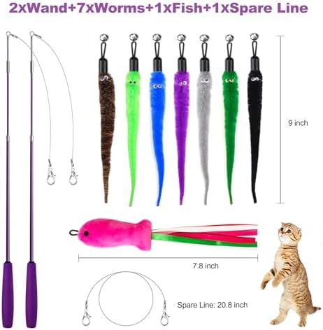 Cat Toys 11Pcs Interactive Cat Wand Worm Refills for Indoor Cats - Image 2