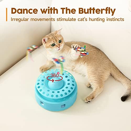 Potaroma Cat Toys 3-in-1 Automatic Interactive Kitten Toy, Fluttering Butterfly, Random Moving Ambush Feather, Track Balls, Dual Power Supplies, USB Powered, Indoor Exercise Cat Kicker (Blue) - Image 3