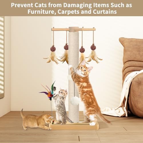 Cat Scratching Post, Sisal Scratcher with Enrichment Toys for Indoor Cats - Image 6