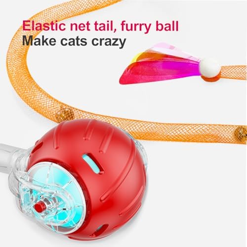 Jkanti Interactive Cat Toys for Indoor Cats,The 3rd Generation Agile Moving Cat Ball with Elastic Mesh Tail,Automatic Kitten Toys for Bored Indoor Cats (Red) - Image 4