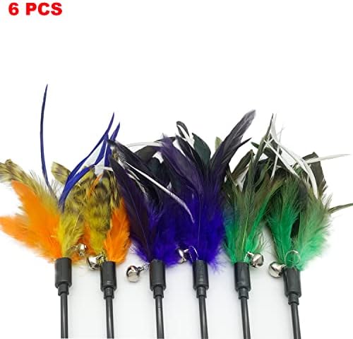 Cat Wand Toy Feather Stick Cat Toys, 6 Pieces Interactive Cat Toy Feathers Wand for Indoor Cats (C) - Image 3