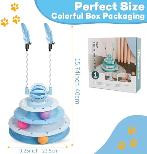 Goosheep Cat Toy Interactive Pet Plaything for Indoor Kitten Interactive Kitty Puzzle Ball with 2 Cat-Tease (Blue) - Image 4