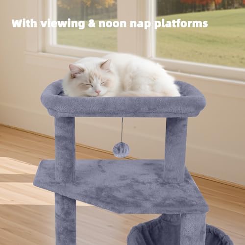 TWDEPART 55" All-in-One Cat Tree Tower with Scratching Board & Posts Cozy Sleeping Perch Hammock and Toy Balls,Grey - Image 7