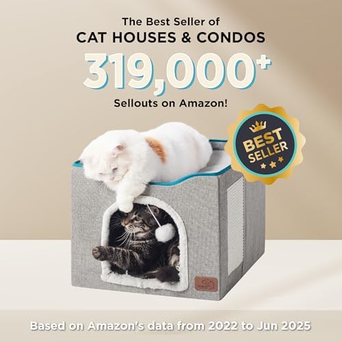 Bedsure Cat House Bed for Indoor Cats with Fluffy Ball and Scratch Pad - Image 6