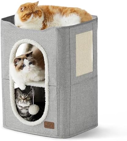 Bedsure 2 Story Cat House for Indoor Cats with Scratch Pad,18x14x23 Grey by Unknown