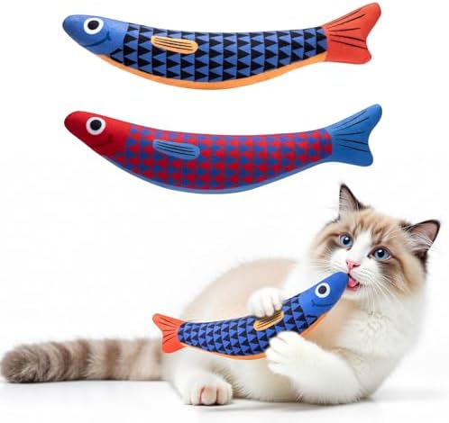 PetBusy Cat Toys with[5000mg A+Natural Catnip &Silvervine] [Baby Grade] Interactive Soft Chew Kicker Cat Toys for Indoor Cats & Kittens, [Crinkle &Bell] Fish Sound Toy, Drives Bored Cat Crazy with Fun by HappypetschoosePetBusy