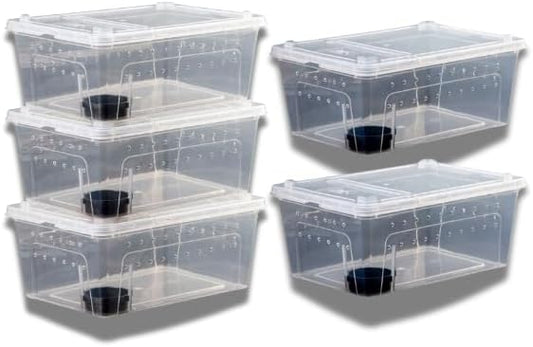 Critter Keeper 5-Pack Reptile Habitat - Large 12.59"x8.66"x5.9" Transparent Plastic Terrarium with Feeding Bowls, Ventilated Cricket Cage for Gecko, Tarantula, Snake, Frog, Lizard, Spider & Scorpion