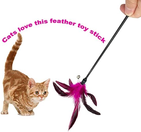 Cat Wand Toy Feather Stick Cat Toys, 8 Pieces Interactive Cat Toy Feathers Wand for Indoor Cats - Image 3