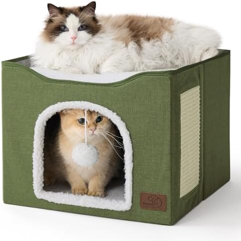 Bedsure Cat House Bed for Indoor Cats with Fluffy Ball and Scratch Pad by Unknown