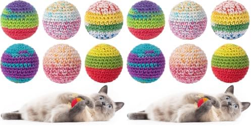 Retro Shaw Cat Toys Balls, Yarn Cat Ball with Bell Inside, Interactive Kitten Toys for Indoor Bored Cats, Handmade Crochet Kitty Ball 12 Pack by RetroShaw