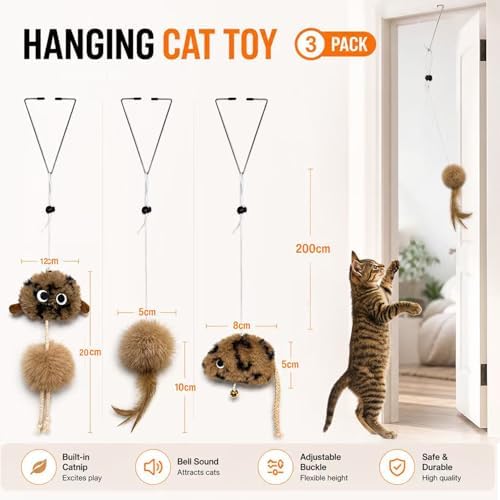 Cat Toys for Indoor Cats,Interactive Door Hanging Cat Toys Attached with Catnip/Feathers/Birds/Mouse Toys for Cats/Kitten Toys(3 Pack) - Image 5
