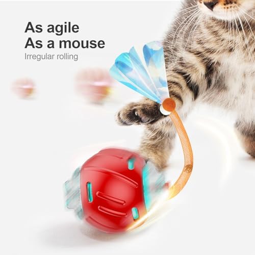 Jkanti Interactive Cat Toys for Indoor Cats,The 3rd Generation Agile Moving Cat Ball with Elastic Mesh Tail,Automatic Kitten Toys for Bored Indoor Cats (Red) - Image 2