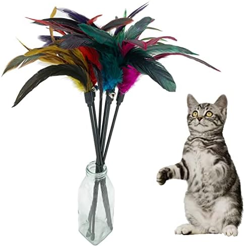 Cat Wand Toy Feather Stick Cat Toys, 7 Pieces Interactive Cat Toy Feathers Wand for Indoor Cats - Image 3