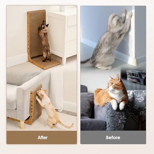 EHEYCIGA Cardboard Cat Scratcher for Indoor Cats, 26.8 Inch L Shaped Vertical Cat Scratching Board with Ball Cat Toy, Large Cat Scratcher Pad, Brown (Pack of 2) - Image 3