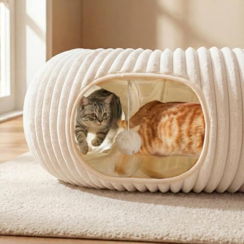 Cat Tunnel Bed with 40 Pcs Interactive Cat Toys, White - Image 2