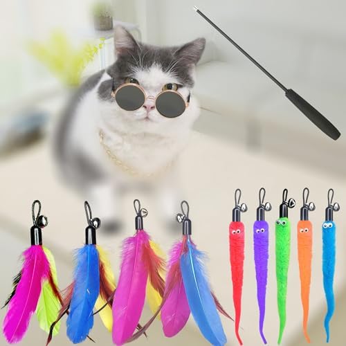 ZPH Cat Toys Interactive for Indoor Cats,2PCS Retractable Cat Wand,9PCS Teaser Toys&1PCS Eyeglasses Toy,Interactive Feather Toy for Teaser Play and Chase Exercise with Kitten - Image 2