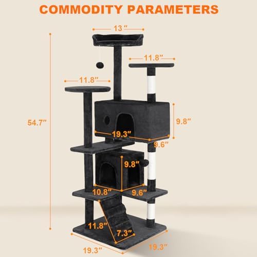 FDW | 54" Cat Tree Tower | Grey | Multi-Level Indoor Activity Center - Image 7