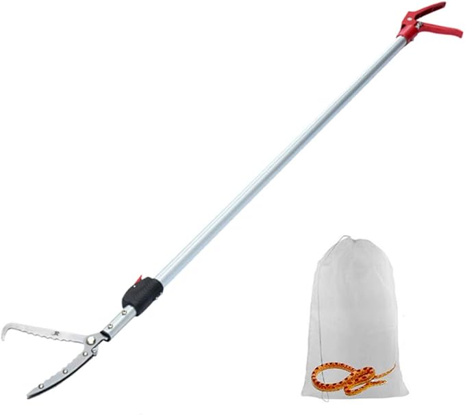 Extendable Snake Tong Reptile Grabber Rattle Snake Catcher Wide Jaw Handling Tool with Lock and Comfortable Grip(Include Snake Bag) (86 inches Extendable Snake Tong)