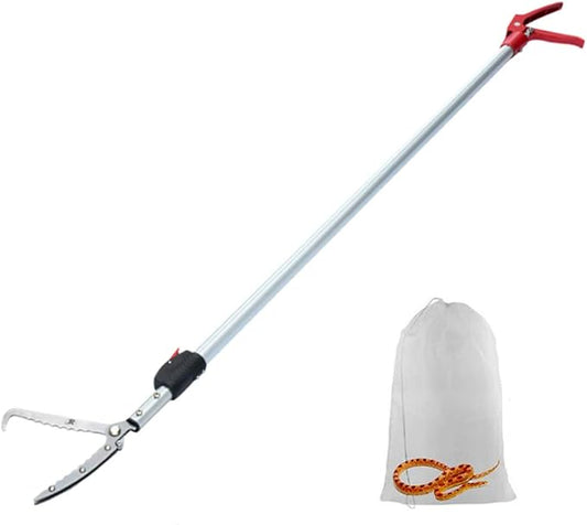 Extendable Snake Tong Reptile Grabber Rattle Snake Catcher Wide Jaw Handling Tool with Lock and Comfortable Grip(Include Snake Bag) (86 inches Extendable Snake Tong)