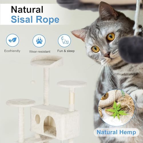 FDW | 62" Cat Tree Tower | Beige | Multi-Level Indoor Activity Center - Image 4