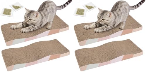 SIDAZON Cat Scratching Board cat Scratcher Cat Scratch Pad Cardboard cat scratchers for Indoor Cats Reversible Large Wide Corrugated with Catnip(2pcs) (Pack of 2) by SIDAZON