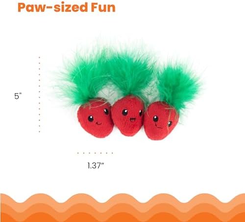 Catstages Strawbabies Dental Cat Chew Toy with Catnip & Feathers, 3-Pack - Image 5