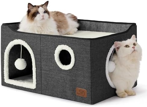 Bedsure Extra Wide Cat House Bed with Fluffy Ball and Scratch Pad by Unknown