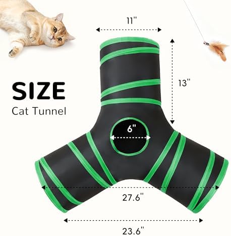Tempcore Cat Tunnel, 3-Way Collapsible Toy for Indoor Cats, Black & Green - Image 2