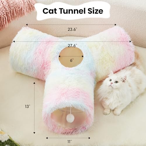 Tempcore Plush Pet Cat Tunnel Tube Cat Toys 3 Way Collapsible, Tunnels for Indoor Cats，Kitty Tunnel Bored Pet Toys Peek Hole Ball Puppy, Kitty, Kitten, Rabbit Rainbow - Image 2