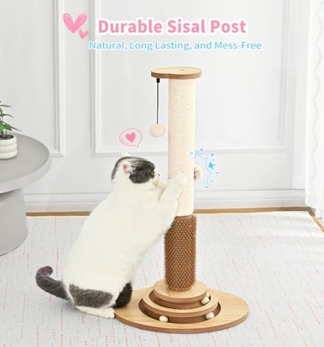 Made4Pets Cat Scratching Post for Indoor Cats with Self Groomer, 28.3" - Image 6