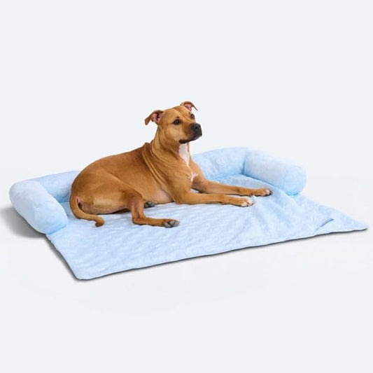 Spark Paws Cooling Couch Cover Dog Bed, Furniture Protector Mat, Non-Toxic Washable Pet Cooling Pad for Large & Small Dog - Hearts Blue - Size L