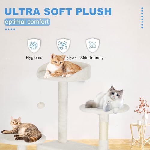 FDW | 62" Cat Tree Tower | Beige | Multi-Level Indoor Activity Center - Image 2