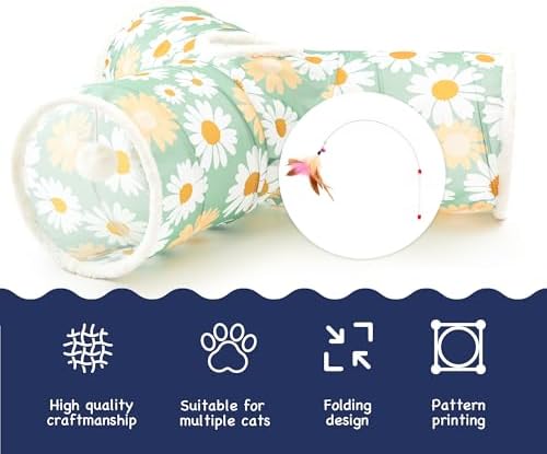 Tempcore Cat Tunnel, 3-Way Collapsible Toy for Indoor Cats, Daisy Green - Image 7