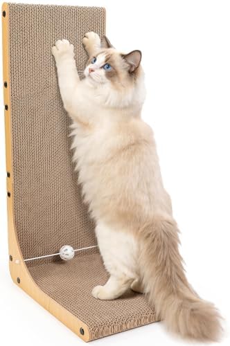 26.8 Inch Cat Scratching Post, Premium High Density Cardboard Cat Scratcher, Reinforced Durable Scratching Pad with Catnip Toy Ball for Indoor Cats by Unknown