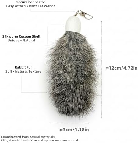 2 Pack Natural Rabbit Fur Cat Toy Refills ?€? Silent Interactive Cat Toys for Indoor Cats, Handmade Replacement Heads with Secure Connector for Cat Wand Toys - Image 2