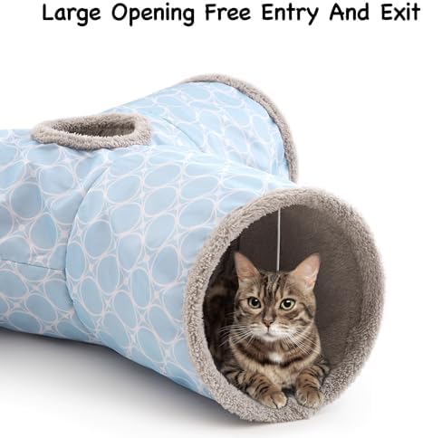 Tempcore Cat Tunnel, 3-Way Collapsible Toy for Indoor Cats, Geometry Blue - Image 4