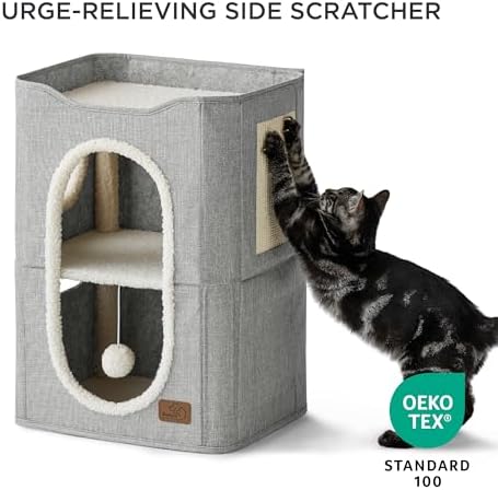 Bedsure 2 Story Cat House for Indoor Cats with Scratch Pad,18x14x23 Grey - Image 2