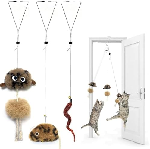 Cat Toys for Indoor Cats,Interactive Door Hanging Cat Toys Attached with Catnip/Worm/Birds/Mouse Toys for Cats/Kitten Toys(3 Pack) by URMYONLY