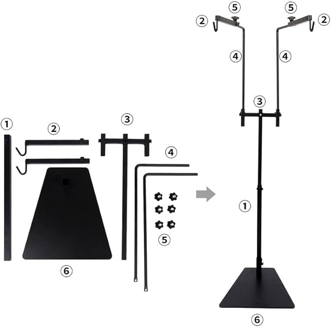 Reptile Heat Lamp Stand,Pet Lamp Holder, Adjustable Metal Floor Light Lamp Bracket Support for Reptile Small Animals or Succulent Plants Glass Terrarium(2 Hooks)