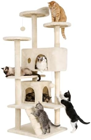 FDW | 54" Cat Tree Tower | Beige | Multi-Level Indoor Activity Center by FDW
