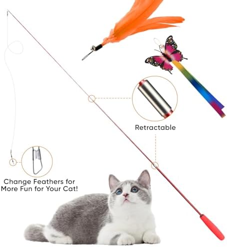 Cat Toys for Indoor Cats, 13 Packs Interactive Cat Wand Toy Set with Feather???Ribbon Refills, Feather Toys for Exercise, Playtime and Boredom Relief with Kitten - Image 2