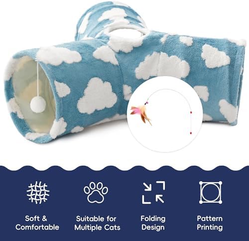 Tempcore Cat Tunnel, 3-Way Collapsible Toy for Indoor Cats, Blue Cloud - Image 7