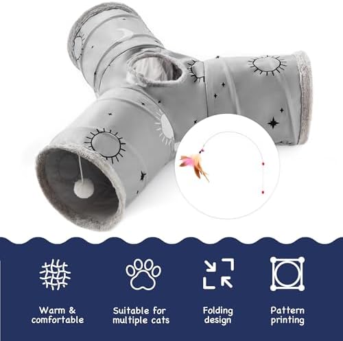 Tempcore Cat Tunnel, 3-Way Collapsible Toy for Indoor Cats, Grey Sun - Image 7