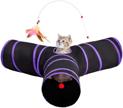 Tempcore Cat Tunnel, 3-Way Collapsible Toy, Large Size Black & Purple by Tempcore