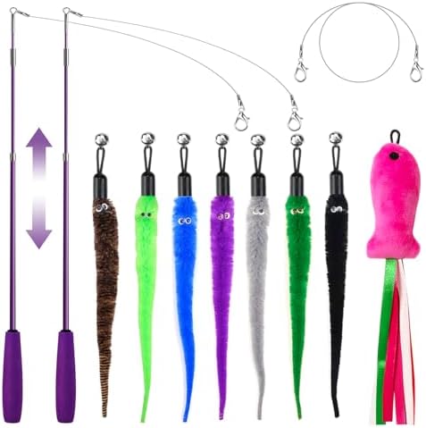 Cat Toys 11Pcs Interactive Cat Wand Worm Refills for Indoor Cats by ZeyZoo