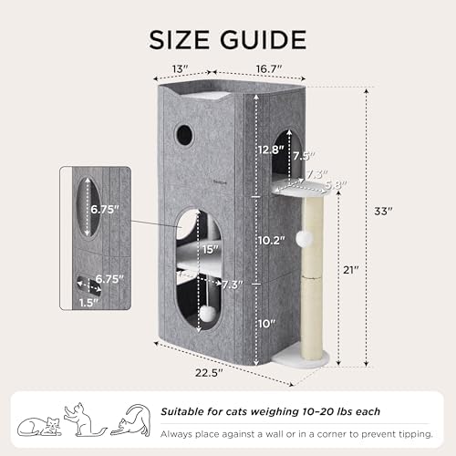 Bedsure 3-Level Cat Tree for Indoor Cats with Scratching Post,Grey - Image 5