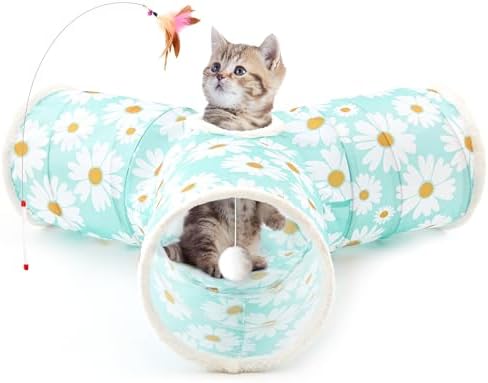 Tempcore Cat Tunnel, 3-Way Collapsible Toy for Indoor Cats, Daisy Blue by Tempcore
