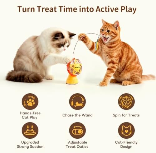 NORMON Cat Treat Dispenser, Ferris Wheel Puzzle Feeder Toy with Teaser Wand - Image 2
